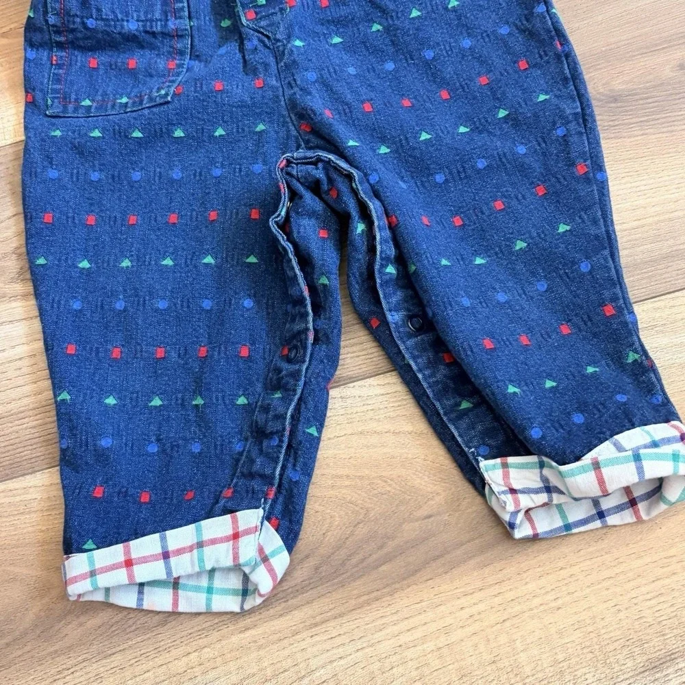 VTG 80s Retro OshKosh B'gosh Kids Denim Jumpsuit Unisex Shapes Collared 6-9 M